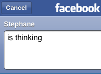 Facebook, iPhone interface, with editable “is”.