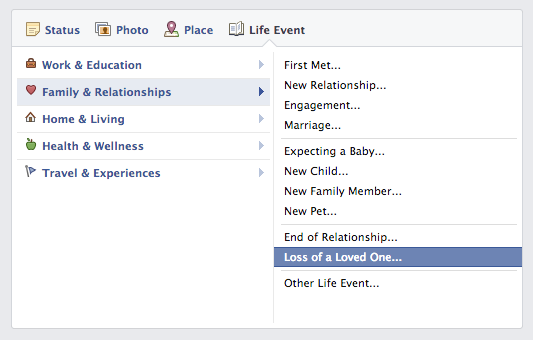 Facebook life events