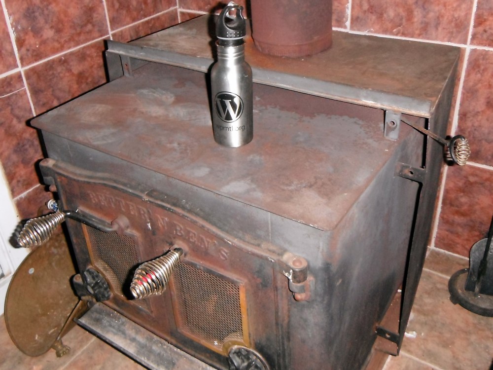 This WordPress Montreal metal bottle works great on top of the cabin's wood burning stove. Kept my coffee warm all day long yesterday.